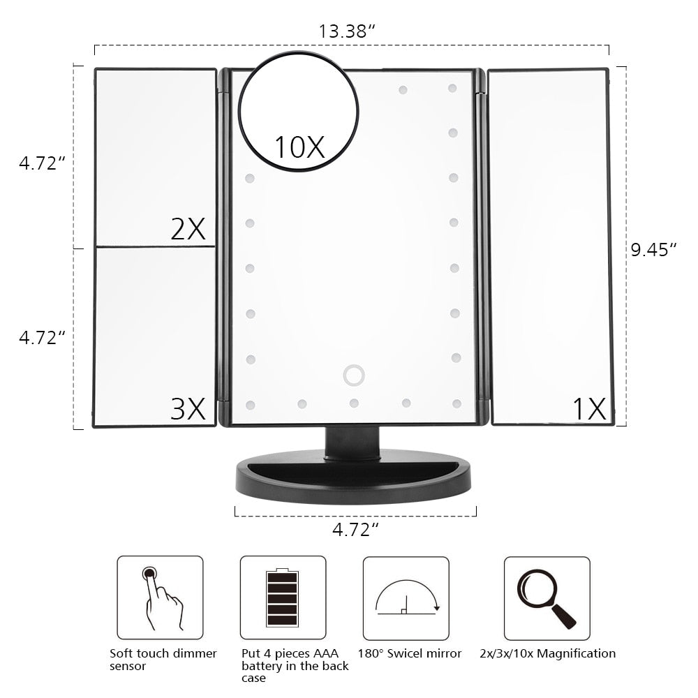 Touch Screen Vanity 3 Folding Adjustable Mirror